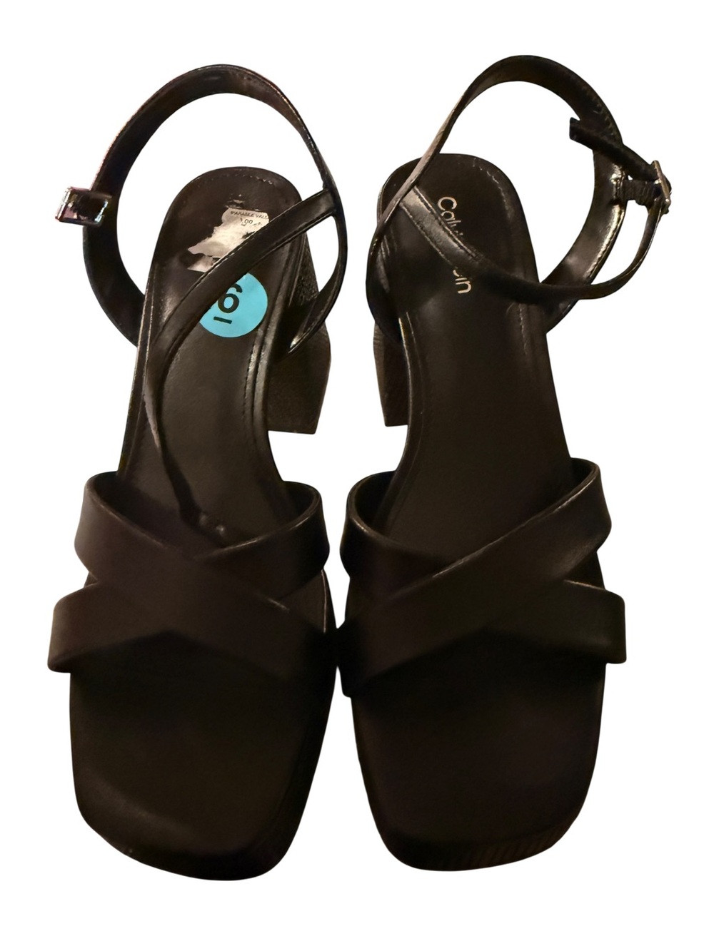 Calvin Klein Black Crisscross Ankle Strap Block Heels